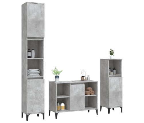 Set muebles de baño 3 piezas madera contrachapada gris hormigón