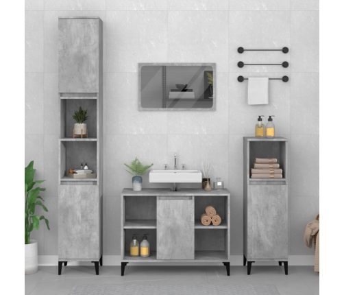 Set muebles de baño 3 piezas madera contrachapada gris hormigón