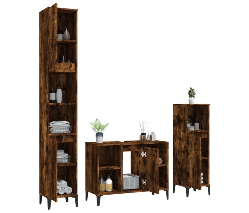 Set de muebles baño 3 pzas madera contrachapada roble ahumado