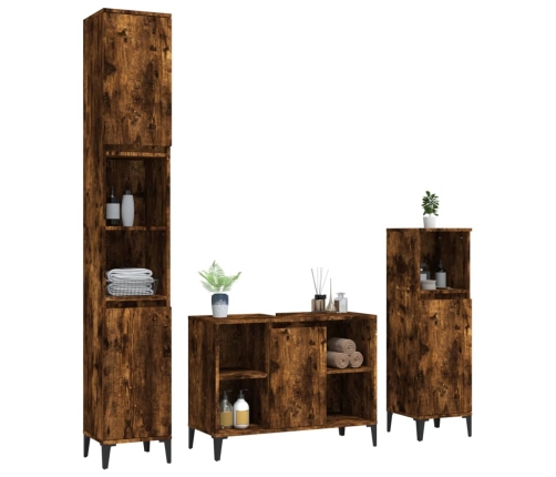 Set de muebles baño 3 pzas madera contrachapada roble ahumado