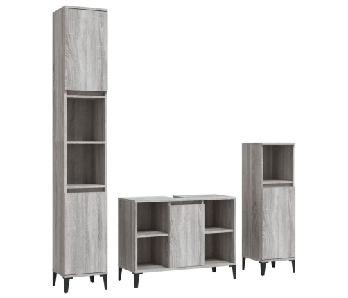 Set de muebles de baño 3 pzas madera contrachapada gris sonoma