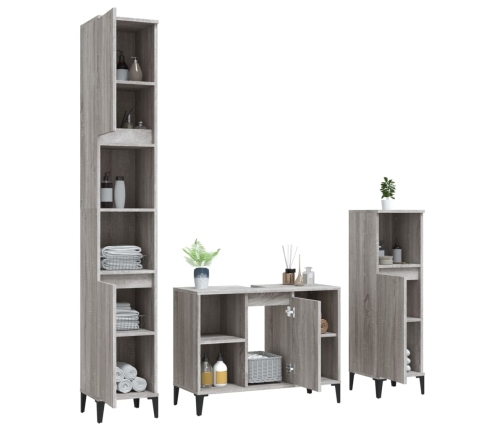 Set de muebles de baño 3 pzas madera contrachapada gris sonoma