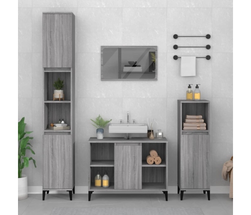 Set de muebles de baño 3 pzas madera contrachapada gris sonoma