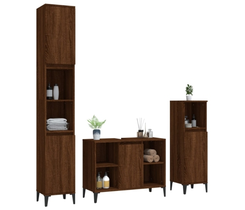 Set de muebles baño 3 pzas madera contrachapada roble marrón