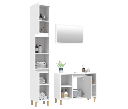 Juego de muebles de baño 3 pzas madera contrachapada blanco