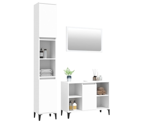 Juego de muebles de baño 3 pzas madera contrachapada blanco