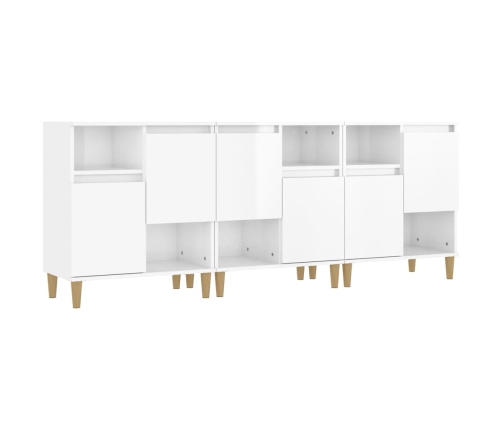 Aparadores 3 uds madera contrachapada blanco brillo 60x35x70 cm