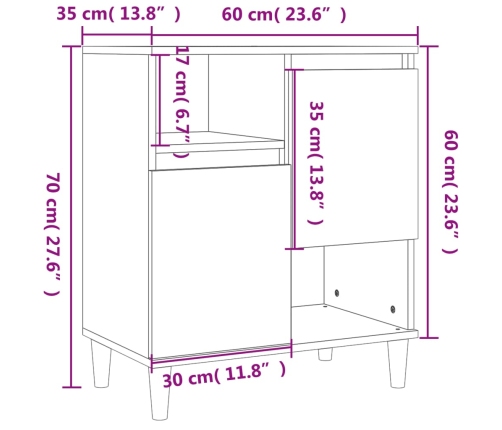 Aparadores 3 uds madera contrachapada marrón roble 60x35x70 cm