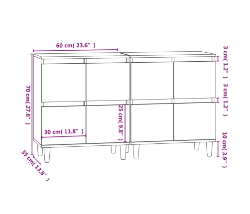 Aparadores 2 uds madera contrachapada blanco 60x35x70 cm