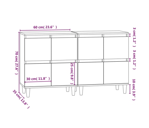 Aparadores 2 uds madera contrachapada negro 60x35x70 cm