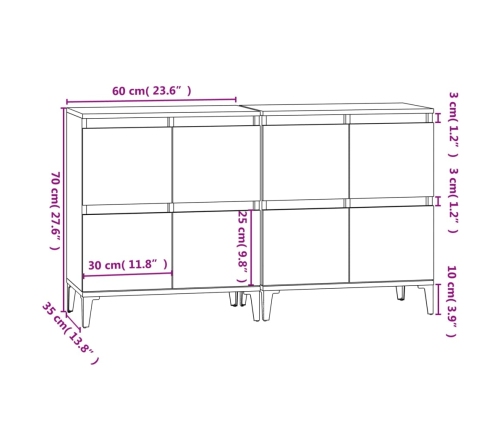 Aparadores 2 uds madera contrachapada blanco 60x35x70 cm