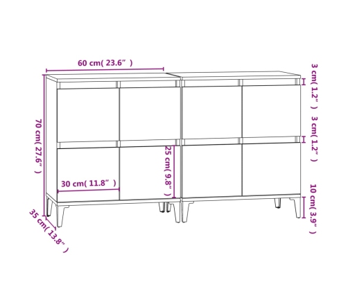 Aparadores 2 uds madera contrachapada negro 60x35x70 cm