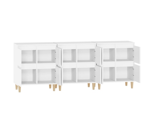 Aparadores 3 uds madera contrachapada blanco 60x35x70 cm