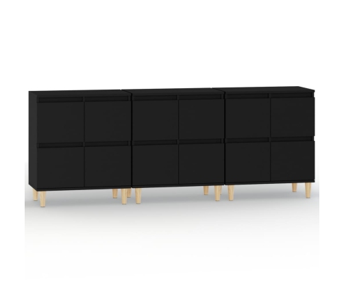 Aparadores 3 uds madera contrachapada negro 60x35x70 cm