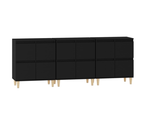 Aparadores 3 uds madera contrachapada negro 60x35x70 cm