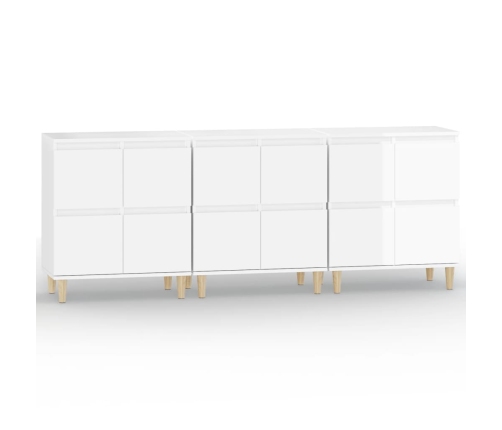 Aparadores 3 uds madera contrachapada blanco brillo 60x35x70 cm