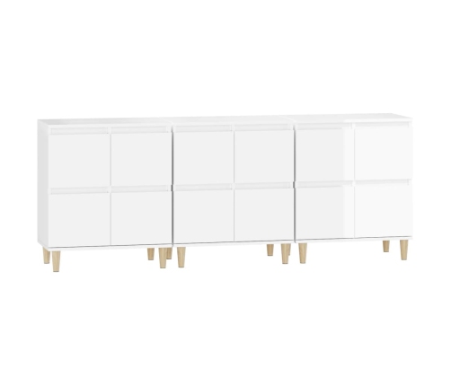 Aparadores 3 uds madera contrachapada blanco brillo 60x35x70 cm