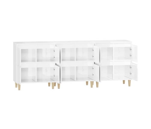 Aparadores 3 uds madera contrachapada blanco brillo 60x35x70 cm