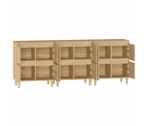 Aparadores 3 uds madera contrachapada roble Sonoma 60x35x70 cm