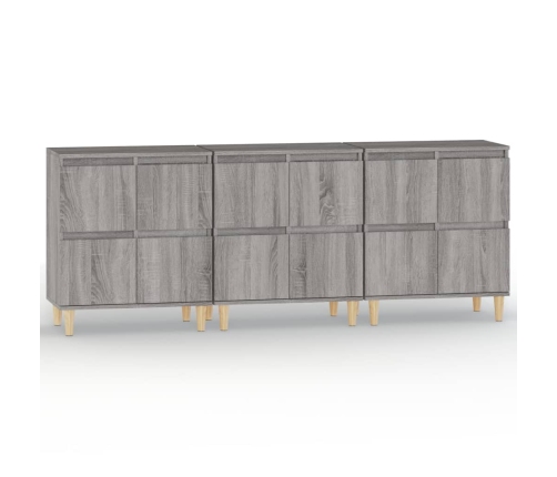 Aparadores 3 uds madera contrachapada gris Sonoma 60x35x70 cm