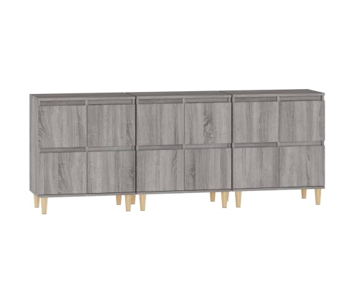 Aparadores 3 uds madera contrachapada gris Sonoma 60x35x70 cm