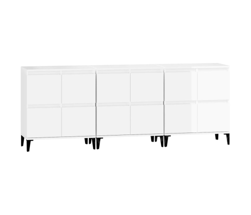 Aparadores 3 uds madera contrachapada blanco brillo 60x35x70 cm