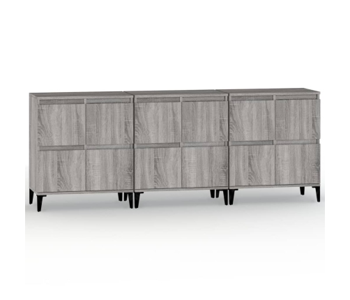 Aparadores 3 uds madera contrachapada gris Sonoma 60x35x70 cm