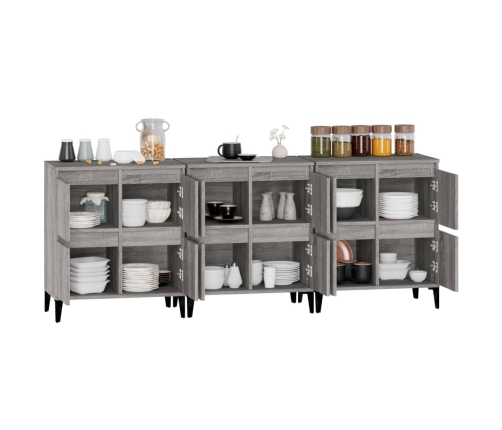 Aparadores 3 uds madera contrachapada gris Sonoma 60x35x70 cm