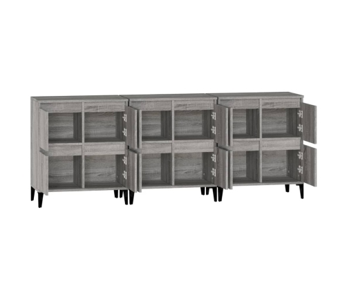 Aparadores 3 uds madera contrachapada gris Sonoma 60x35x70 cm