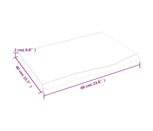 Tablero de mesa madera maciza de roble sin tratar 60x40x2 cm