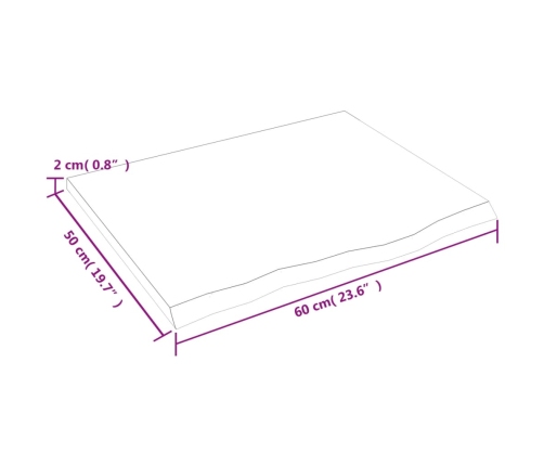 Tablero de mesa madera maciza de roble sin tratar 60x50x2 cm