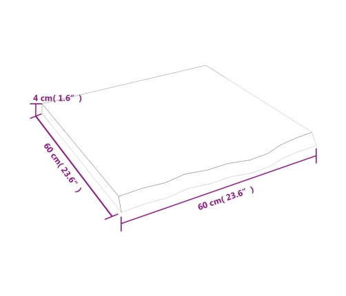 Tablero de mesa madera maciza roble sin tratar 60x60x(2-4) cm