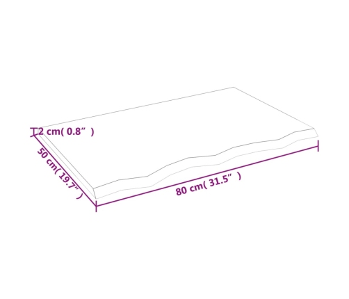 Tablero de mesa madera maciza de roble sin tratar 80x50x2 cm