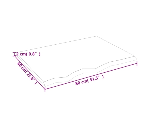 Tablero de mesa madera maciza de roble sin tratar 80x60x2 cm