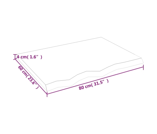 Tablero de mesa madera maciza roble sin tratar 80x60x(2-4) cm