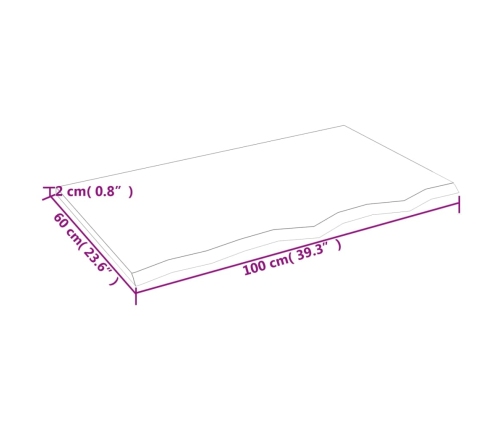 Tablero de mesa madera maciza de roble sin tratar 100x60x2 cm