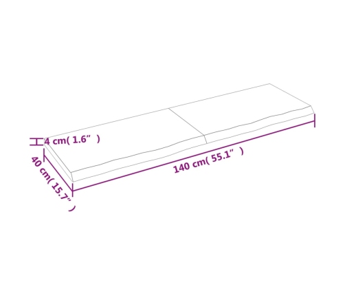 Tablero de mesa madera maciza roble sin tratar 140x40x(2-4) cm