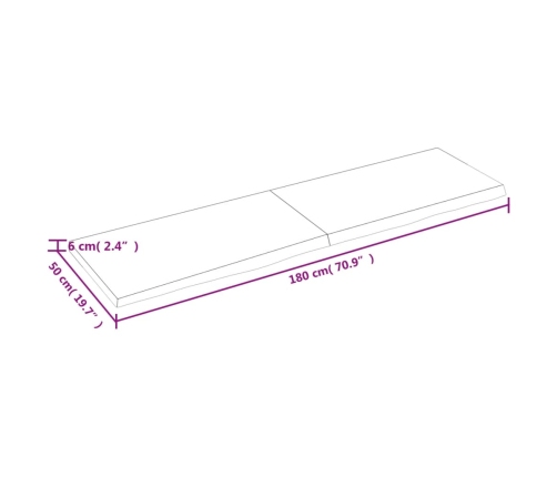 Tablero de mesa madera maciza roble sin tratar 180x50x(2-6) cm