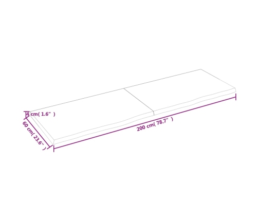 Tablero de mesa madera maciza roble sin tratar 200x60x(2-4) cm