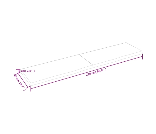 Tablero de mesa madera maciza roble sin tratar 220x50x(2-6) cm