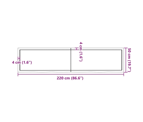 Tablero de mesa madera maciza roble sin tratar 220x50x(2-6) cm