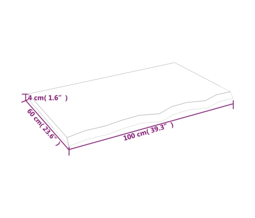 Tablero mesa madera roble tratada marrón claro 100x60x(2-4) cm