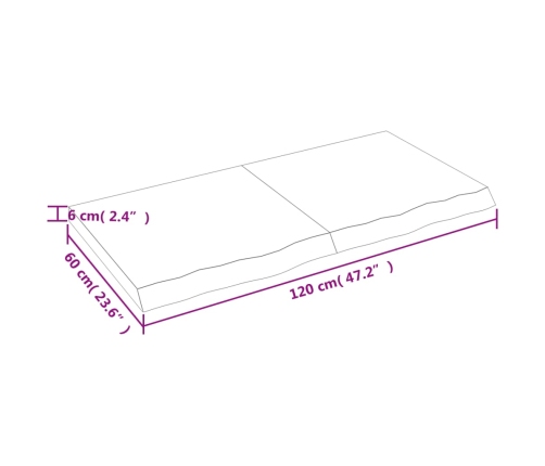 Tablero mesa madera roble tratada marrón claro 120x60x(2-6) cm