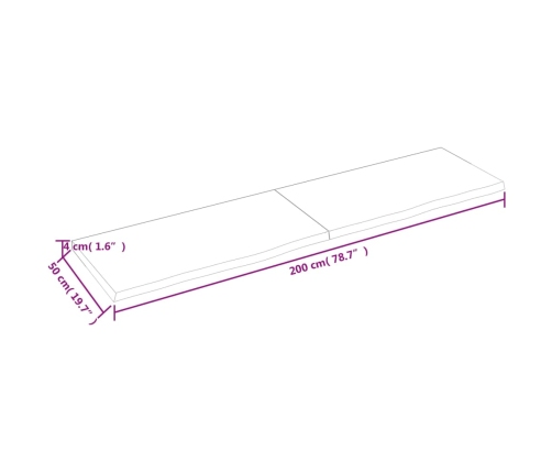 Tablero mesa madera roble tratada marrón claro 200x50x(2-4) cm