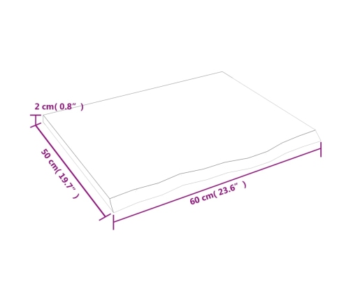 Tablero de mesa madera roble tratada marrón oscuro 60x50x2 cm