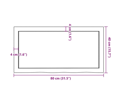 Tablero mesa madera roble tratada marrón oscuro 80x40x(2-6) cm