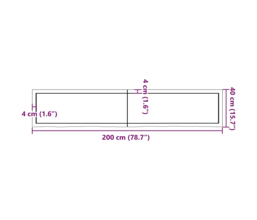 Tablero mesa madera roble tratada marrón oscuro 200x40x(2-4) cm