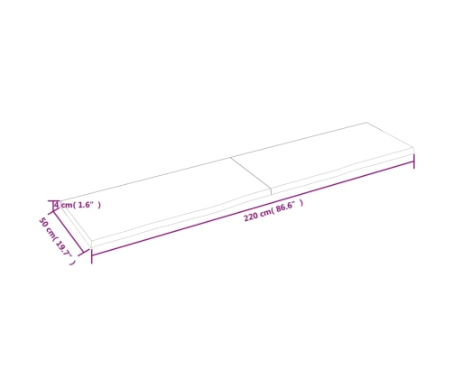 Tablero mesa madera roble tratada marrón oscuro 220x50x(2-4) cm