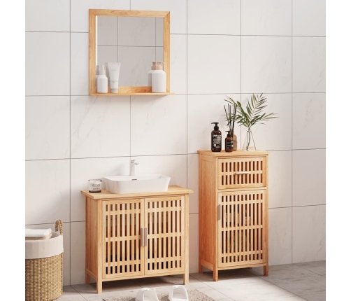 Conjunto de muebles de baño 3 piezas madera maciza de nogal