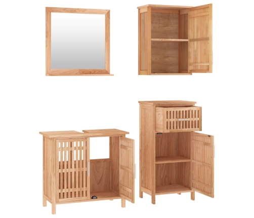 Conjunto de muebles de baño 4 piezas madera maciza de nogal